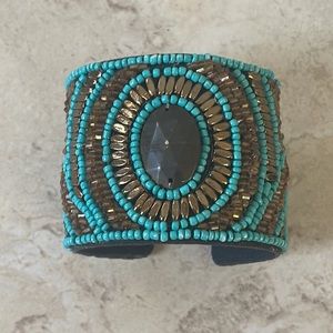 Turquoise & gold beaded cuff bracelet